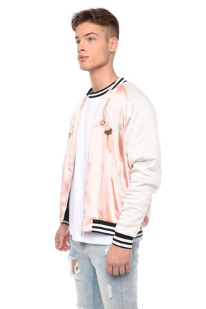 JAPANESE BIRD EMBROIDERED ACETATE BOMBER - ZYARI