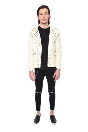 FAUX LEATHER JACKET WITH STUDS - WHITE - ZYARI