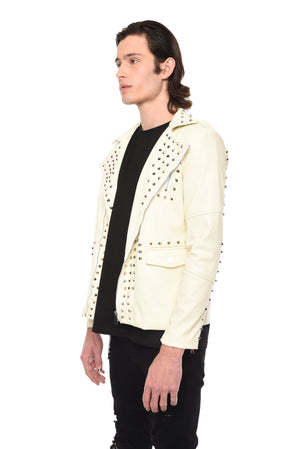 FAUX LEATHER JACKET WITH STUDS - WHITE - ZYARI