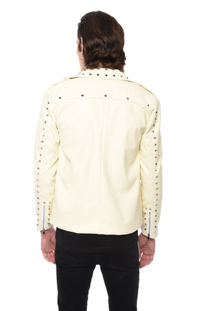 FAUX LEATHER JACKET WITH STUDS - WHITE - ZYARI