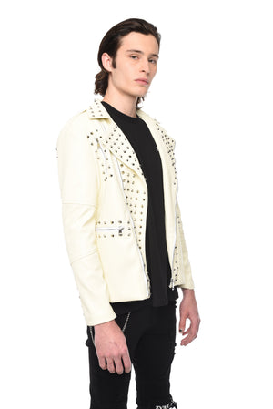 FAUX LEATHER JACKET WITH STUDS - WHITE - ZYARI