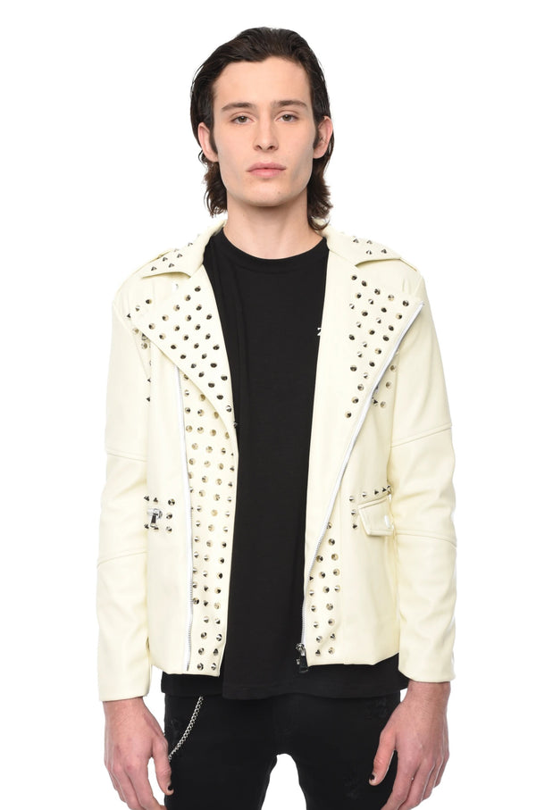 FAUX LEATHER JACKET WITH STUDS - WHITE - ZYARI