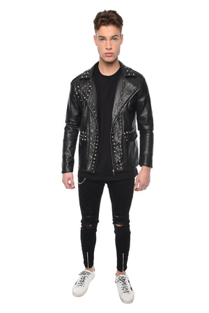 FAUX LEATHER JACKET WITH STUDS - BLACK - ZYARI