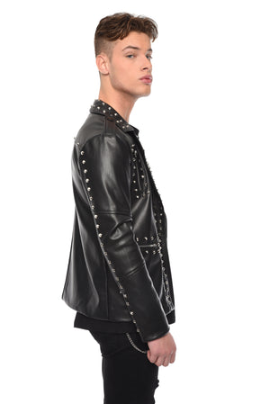 FAUX LEATHER JACKET WITH STUDS - BLACK - ZYARI