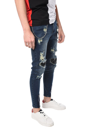 DENIM WITH LEATHER PATCH AND CHAIN - ZYARI