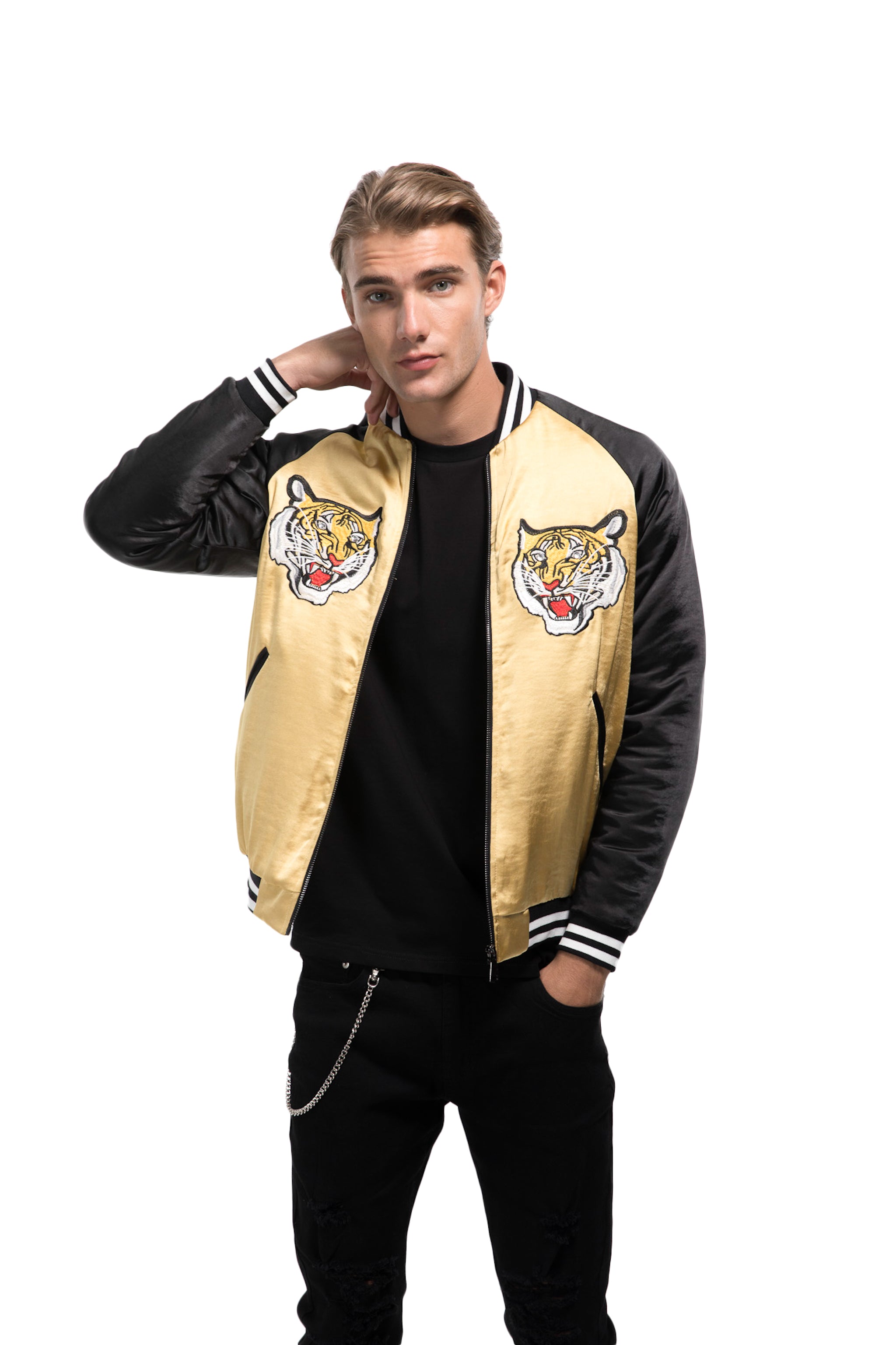 JAPANESE EMBROIDERED TIGER ACETATE BOMBER - ZYARI