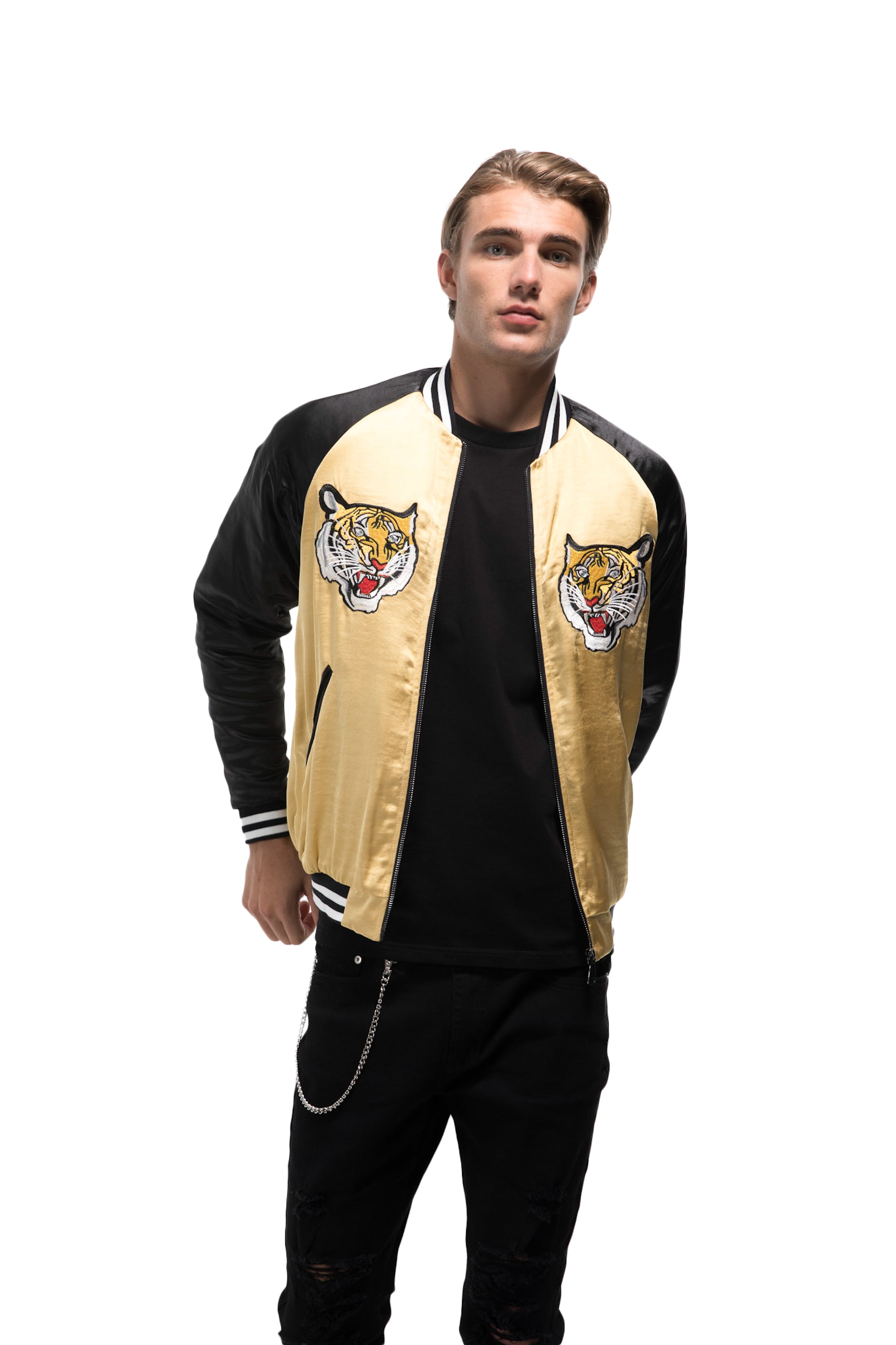 JAPANESE EMBROIDERED TIGER ACETATE BOMBER - ZYARI
